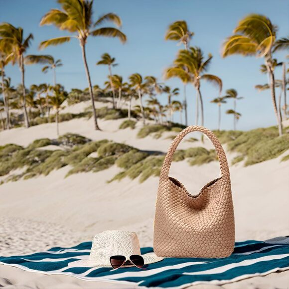 Modern Woven Bags For Bag Purse: Vegan Textured Strap Handbags Medium Beach Ba - Picture 7 of 9